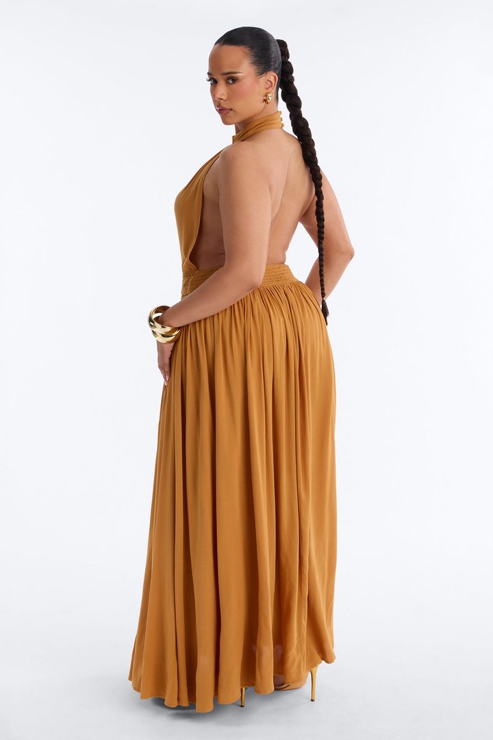 Evie Backless Flowy Gown - Cognac