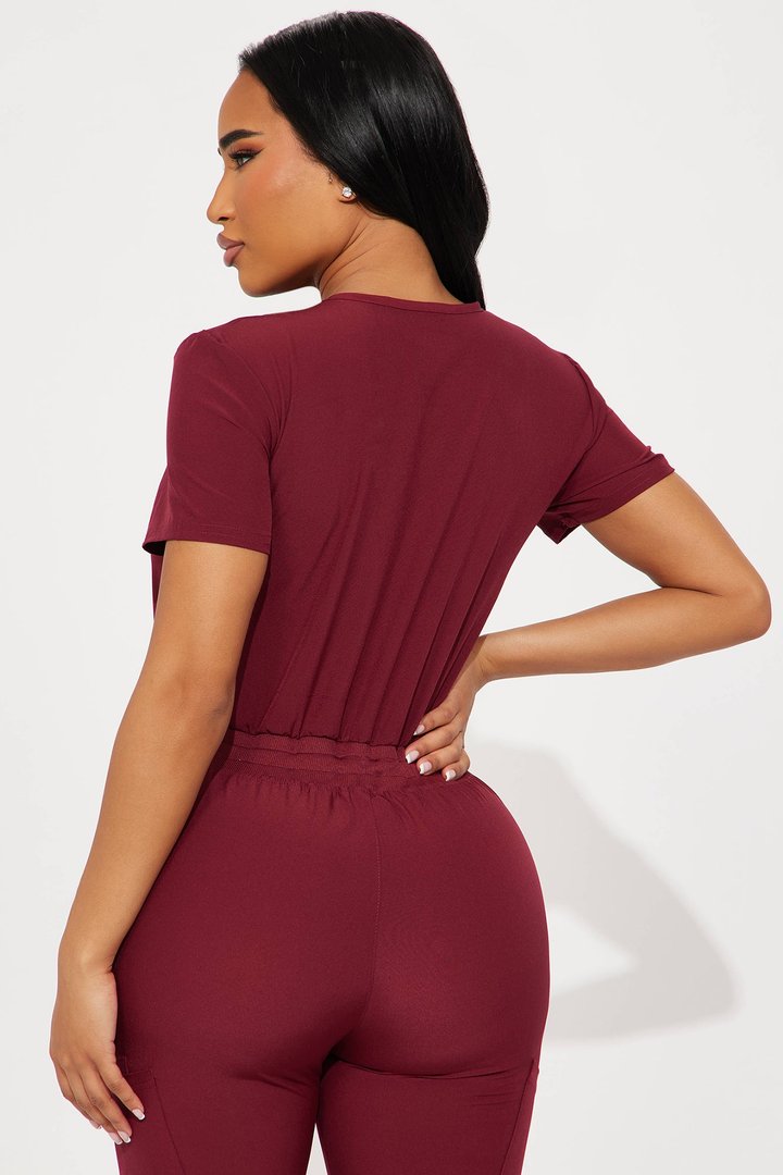 Full Shift Stretch Jogger Scrub Uniform Jumpsuit - Wine
