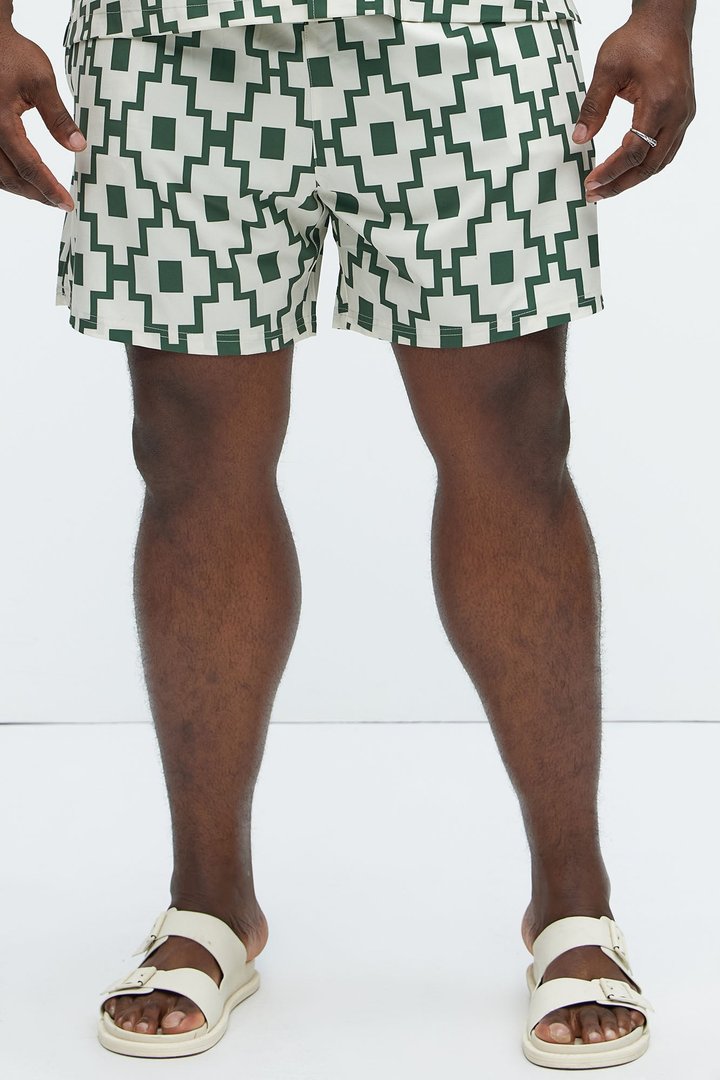 Mosaic Printed Swim Trunk 6″ - Cream/combo