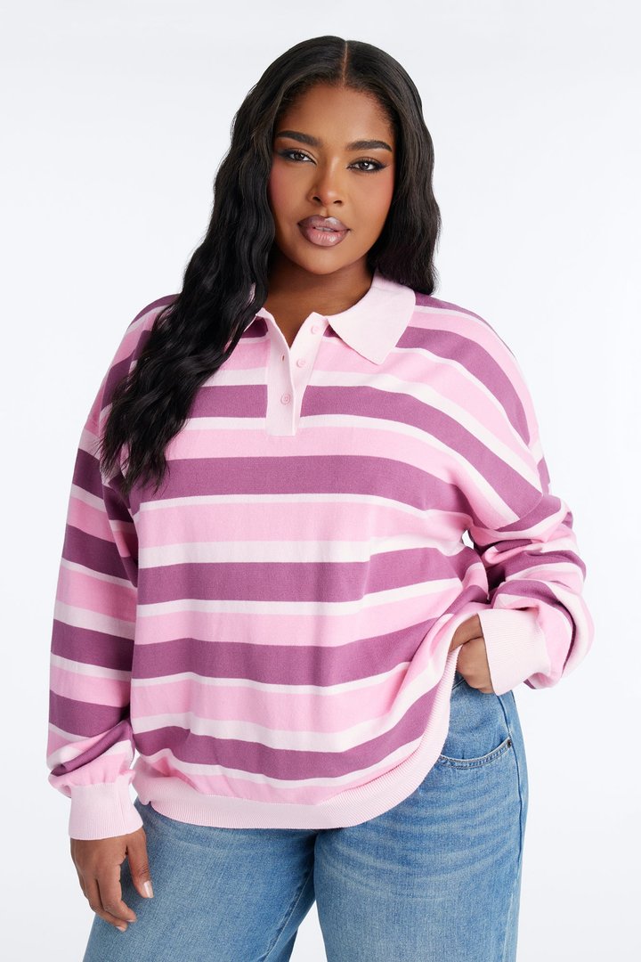 Martini Striped Polo Sweater - Pink/combo