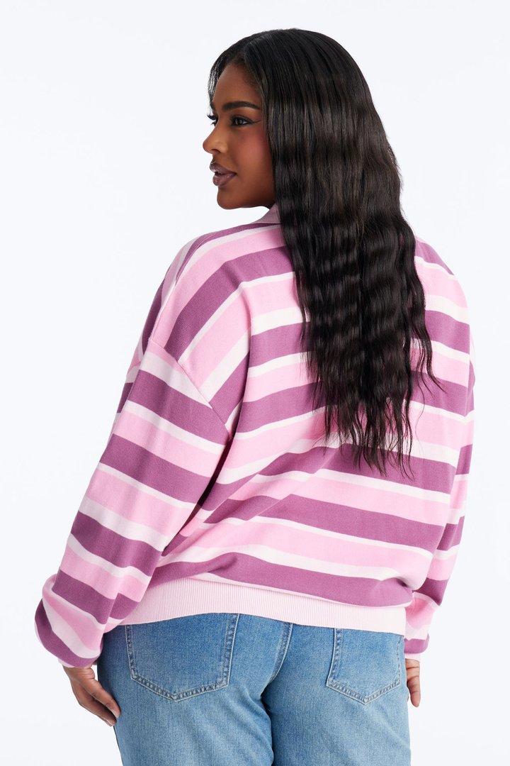 Martini Striped Polo Sweater - Pink/combo
