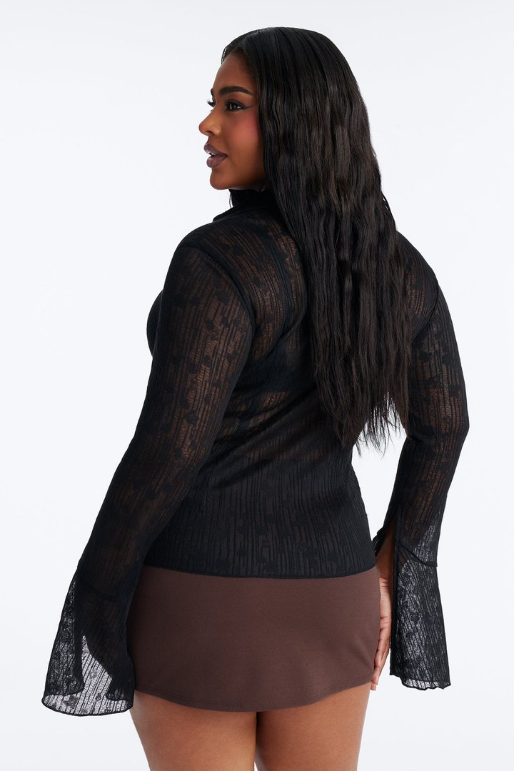 Emerson Textured Gauze Tie Long Sleeve Top - Black