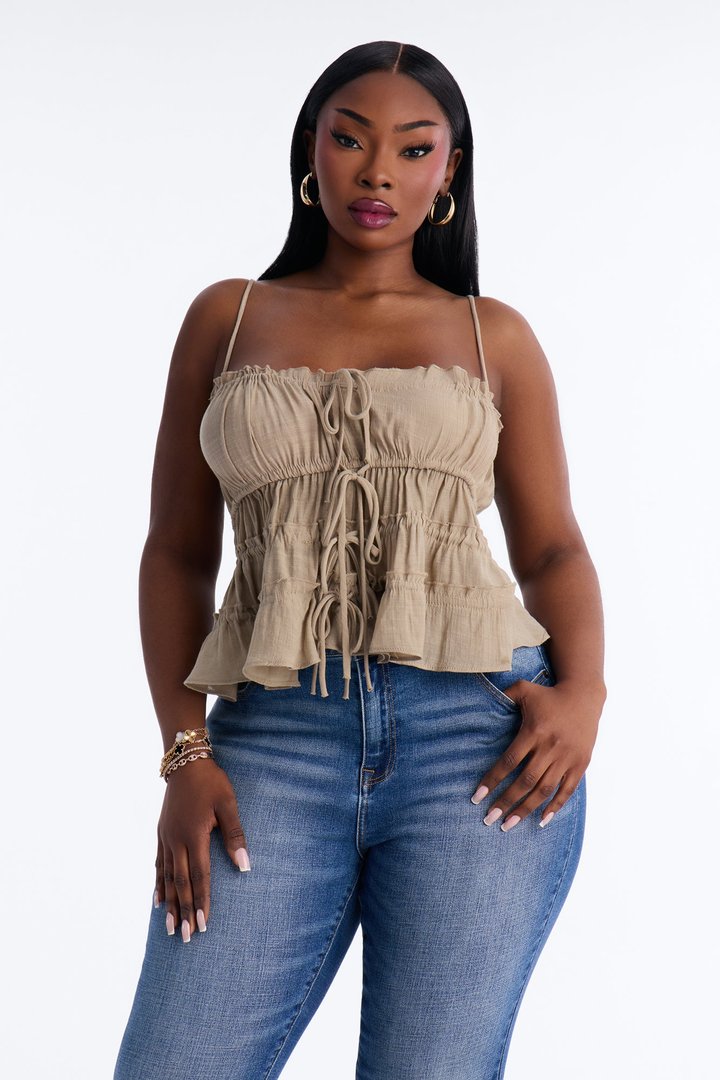 Griselda Babydoll Top - Taupe