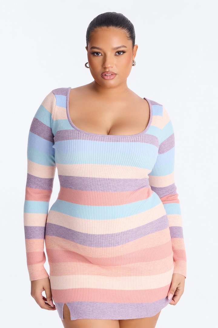 Camryn Long Sleeve Knit Mini Dress - Multi Color