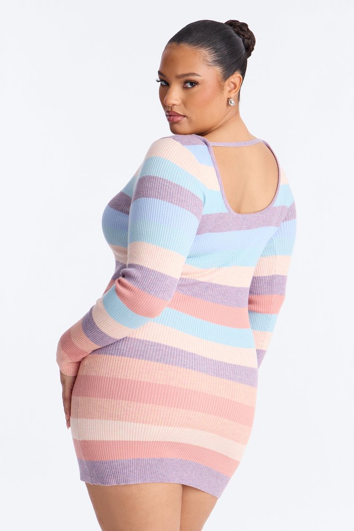 Camryn Long Sleeve Knit Mini Dress - Multi Color