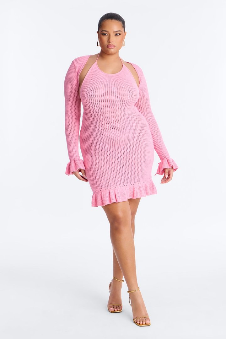 Avianna Halter Sweater Mini Dress Set - Pink