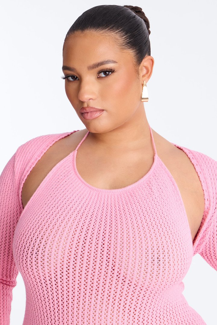 Avianna Halter Sweater Mini Dress Set - Pink