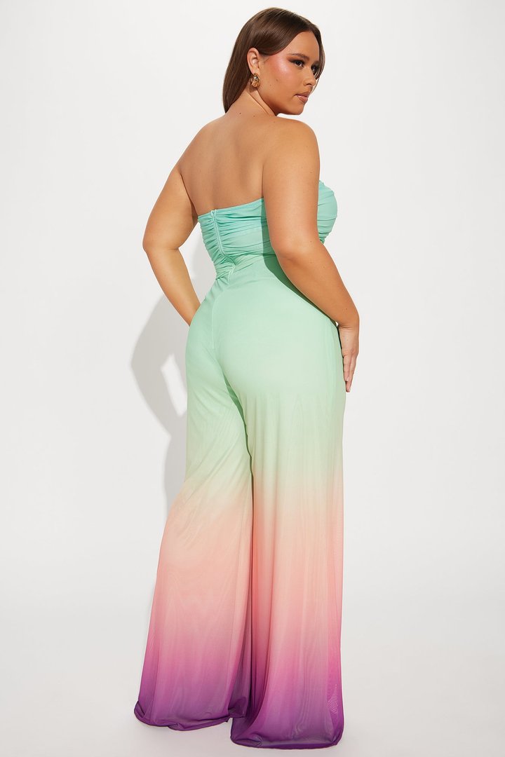 Sipping Mai Tais Mesh Jumpsuit - Aqua/Combo