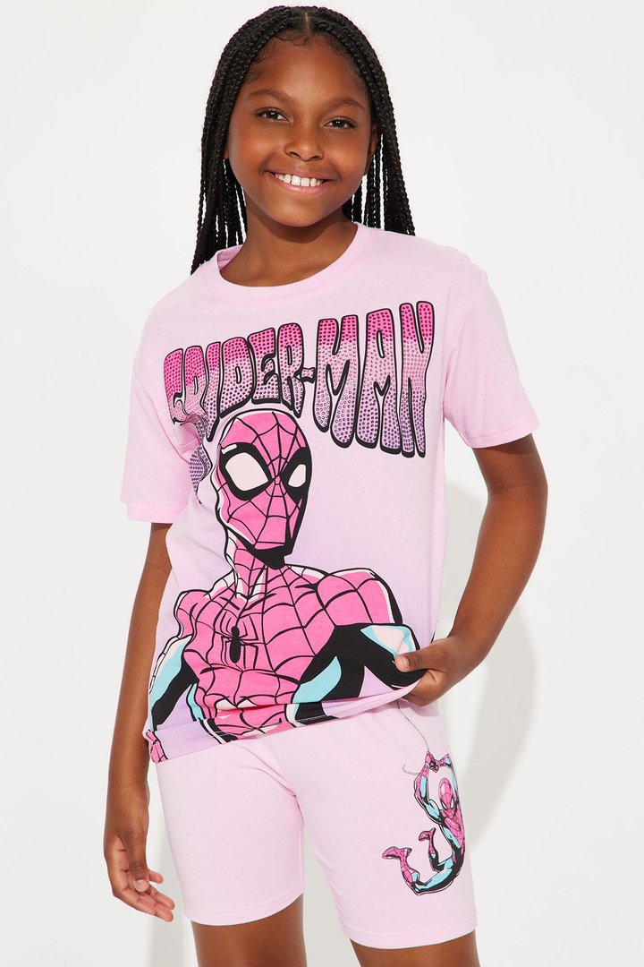 Mini Spiderman Short Set - Light Pink