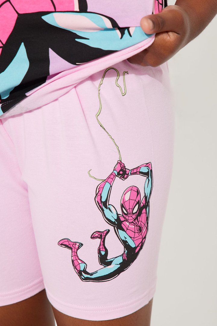 Mini Spiderman Short Set - Light Pink