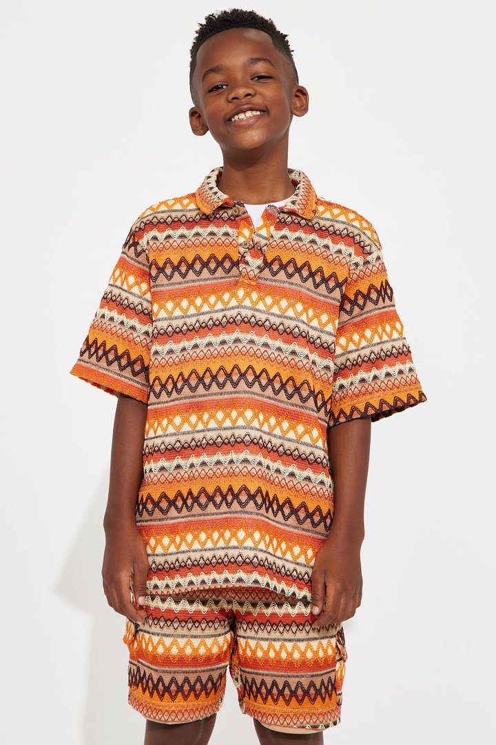 Mini Sunset Short Sleeve Polo - Brown/combo