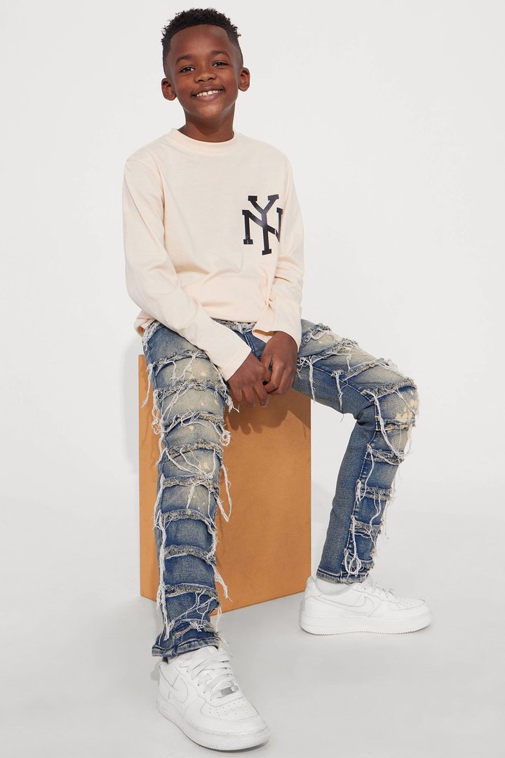 Mini Trey Fray Edge Skinny Jeans - Vintage Blue Wash
