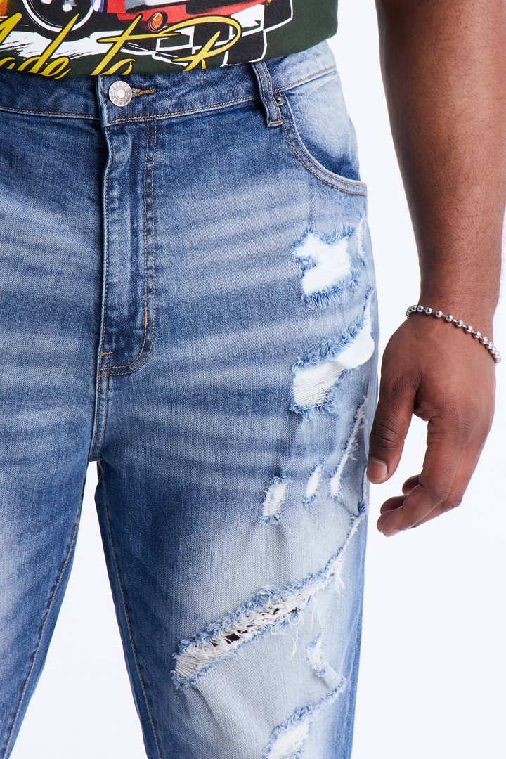 Stacked Skinny Flare Up And Destroyed Jean - Light Blue Wash