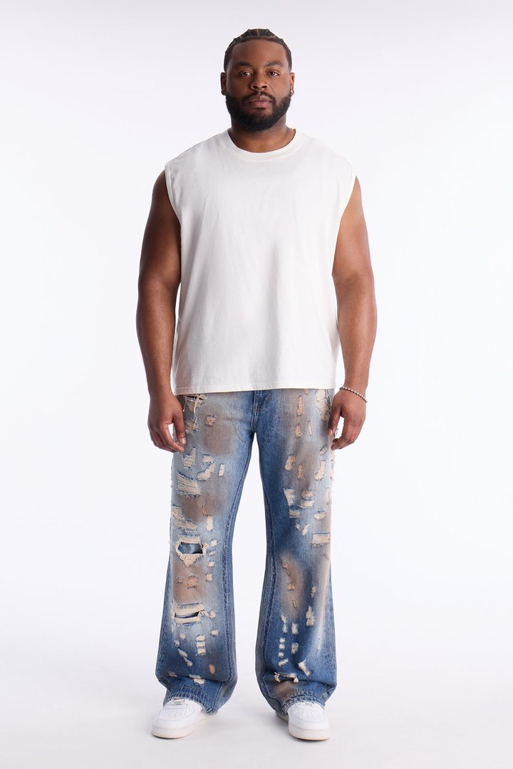 Stacked Slim Flare Razed Jean - Vintage Blue Wash