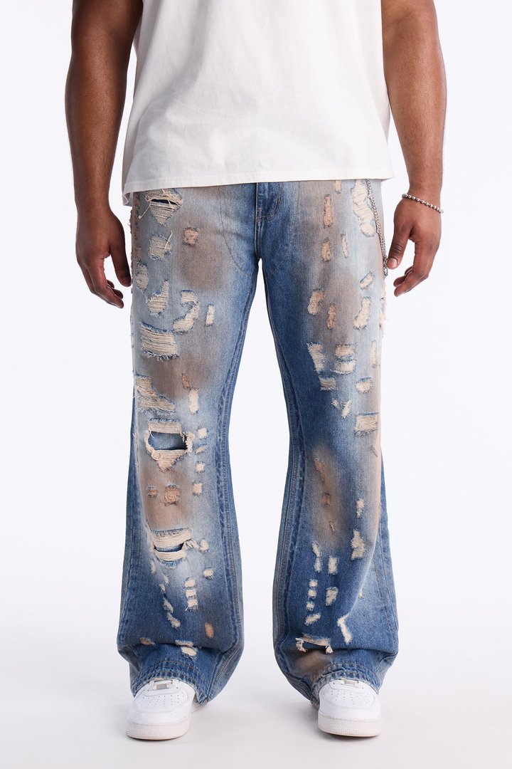 Stacked Slim Flare Razed Jean - Vintage Blue Wash