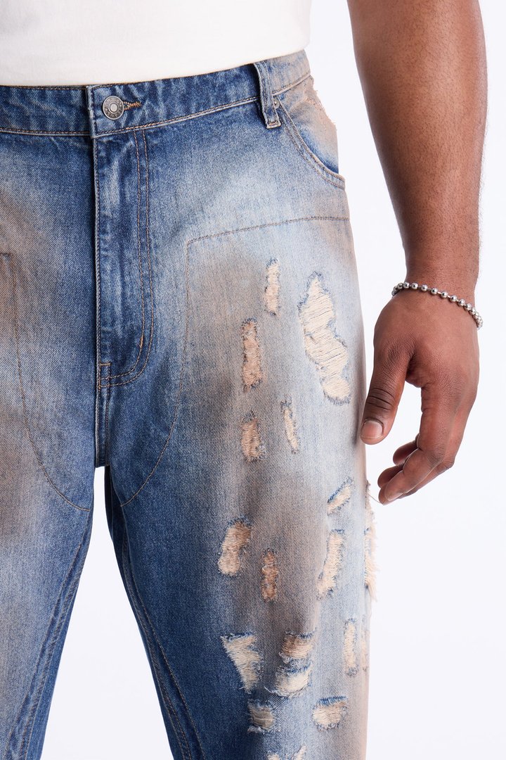 Stacked Slim Flare Razed Jean - Vintage Blue Wash