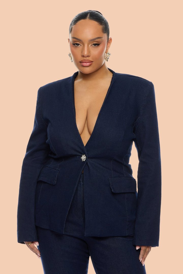 Shantel Denim Blazer Pant Set - Dark Denim