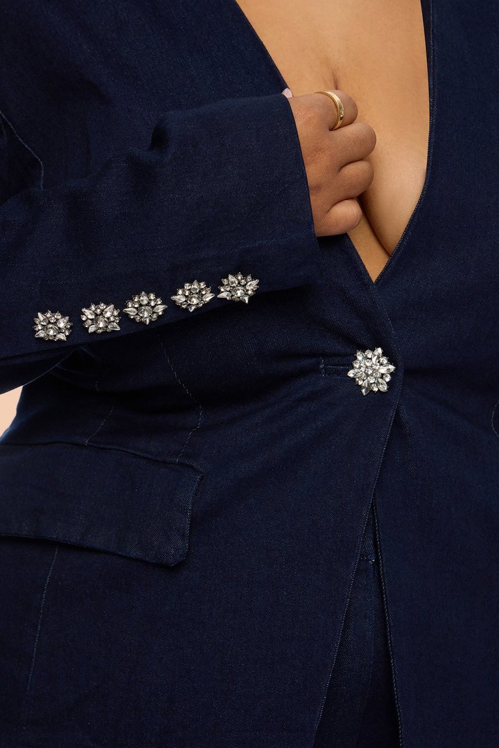Shantel Denim Blazer Pant Set - Dark Denim