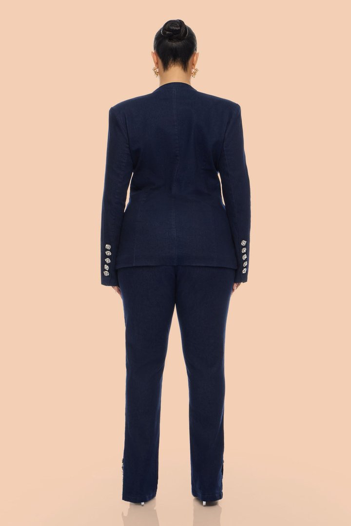 Shantel Denim Blazer Pant Set - Dark Denim