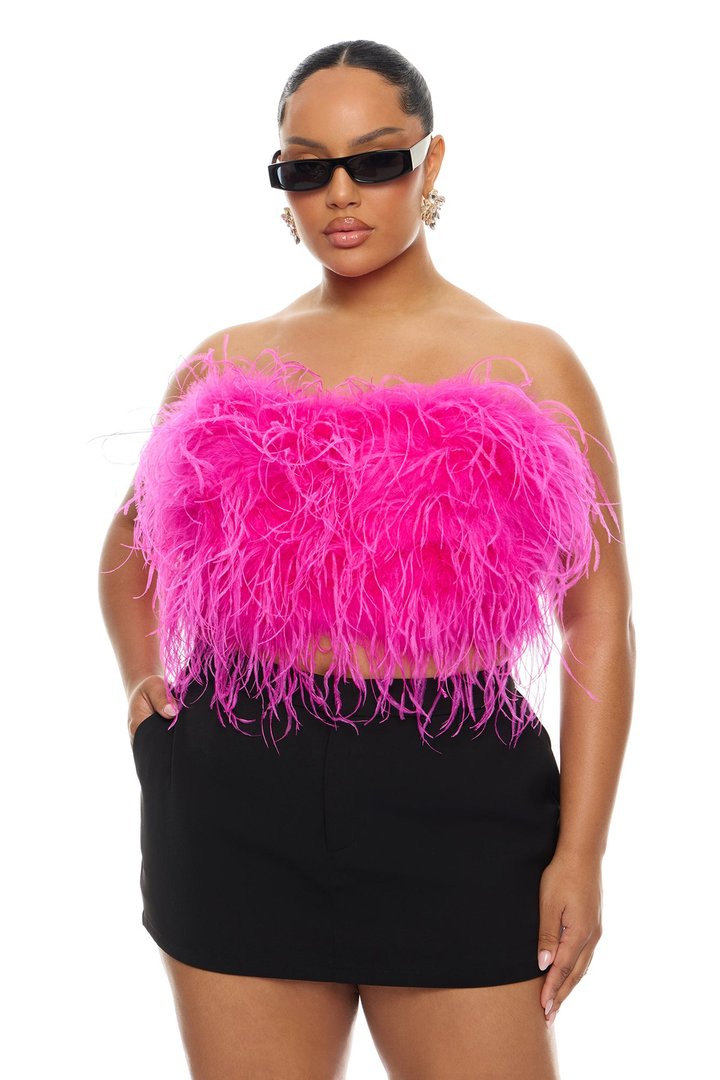 Asalia Feathered Top - Hot Pink