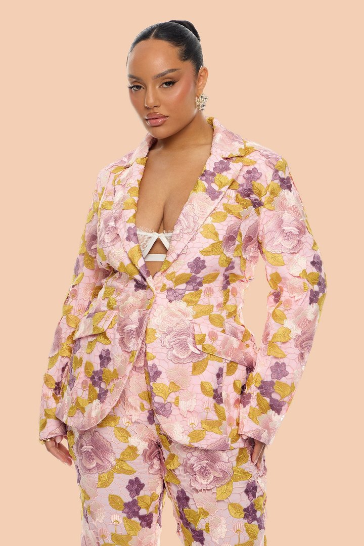 Lucille Embroidered Blazer - Pink/combo