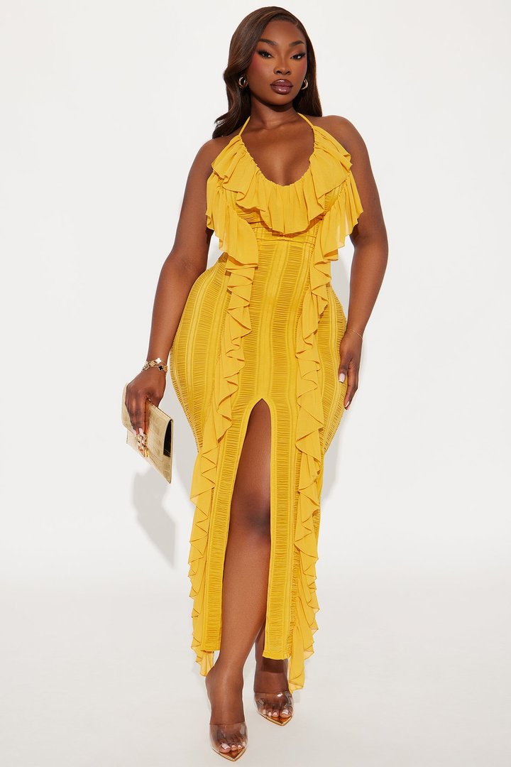 Devine Ruffle Maxi Dress - Mustard
