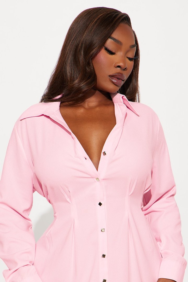 Ophelia Button Down Midi Shirt Dress - Blush