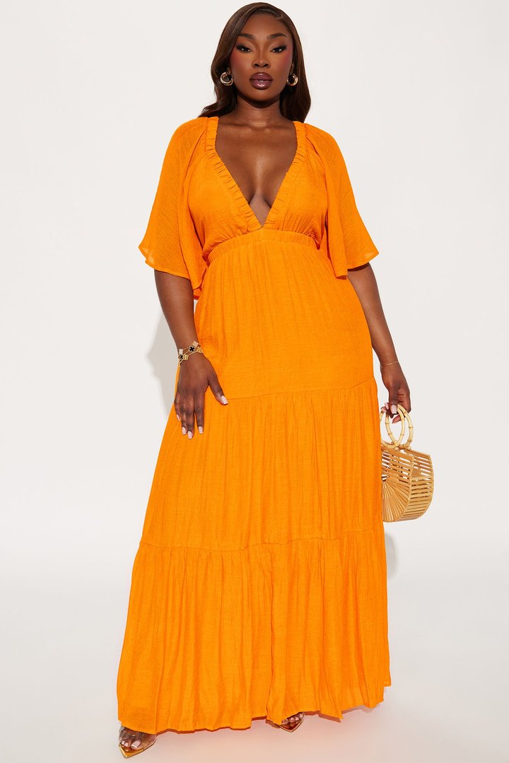 Elena Ruffle Maxi Dress - Orange