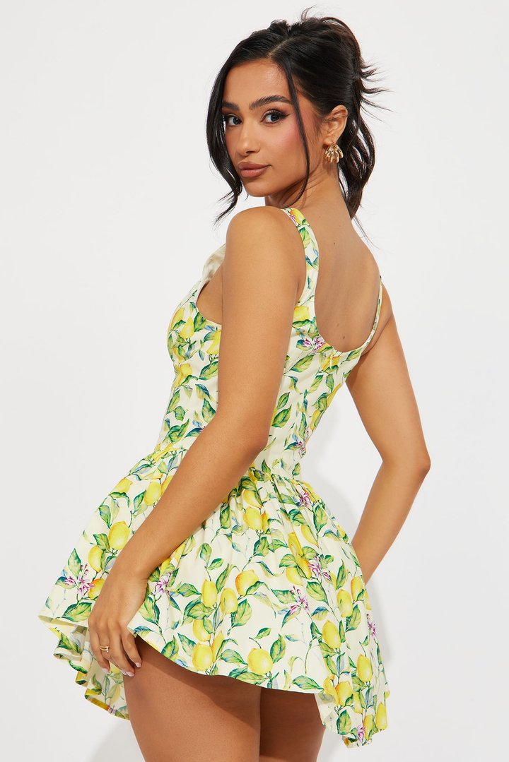Caitlyn Lemon Micro Mini Dress - Yellow/combo