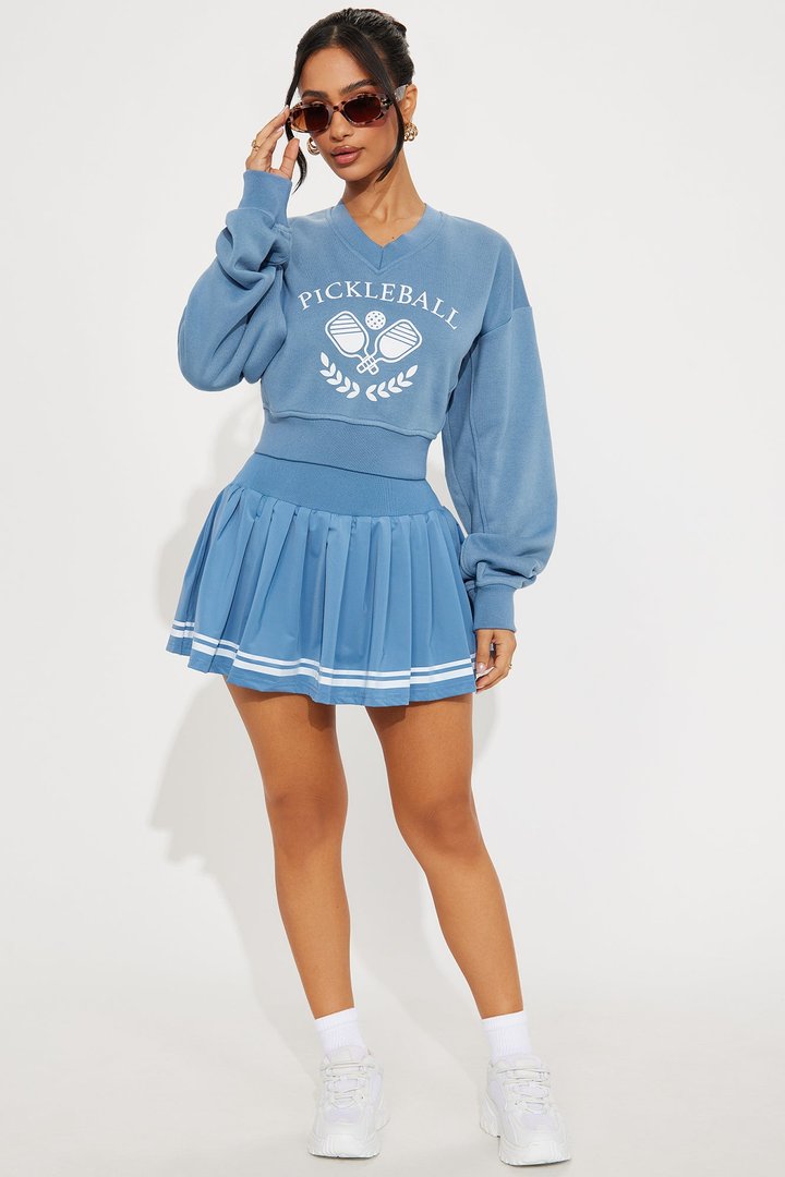 Sporty And Preppy Skirt Set - Blue