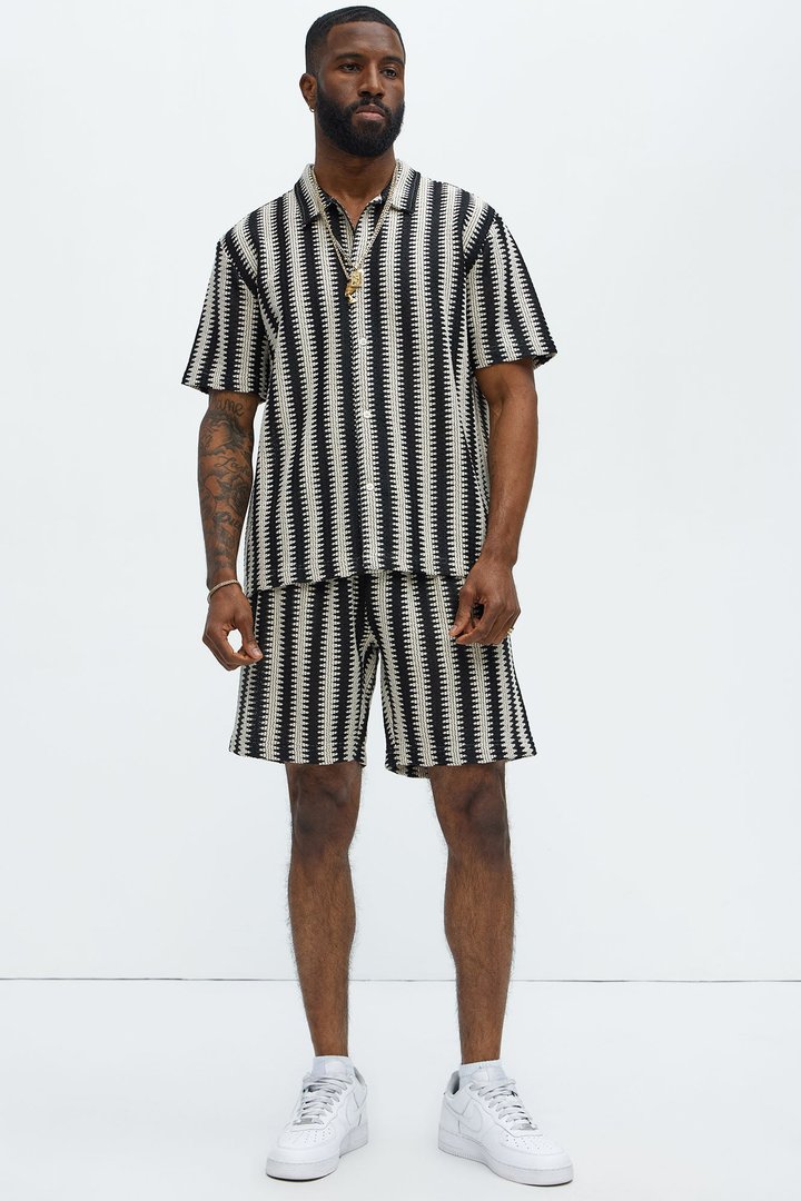 Summit Striped Short Sleeve Button Up - Black/combo