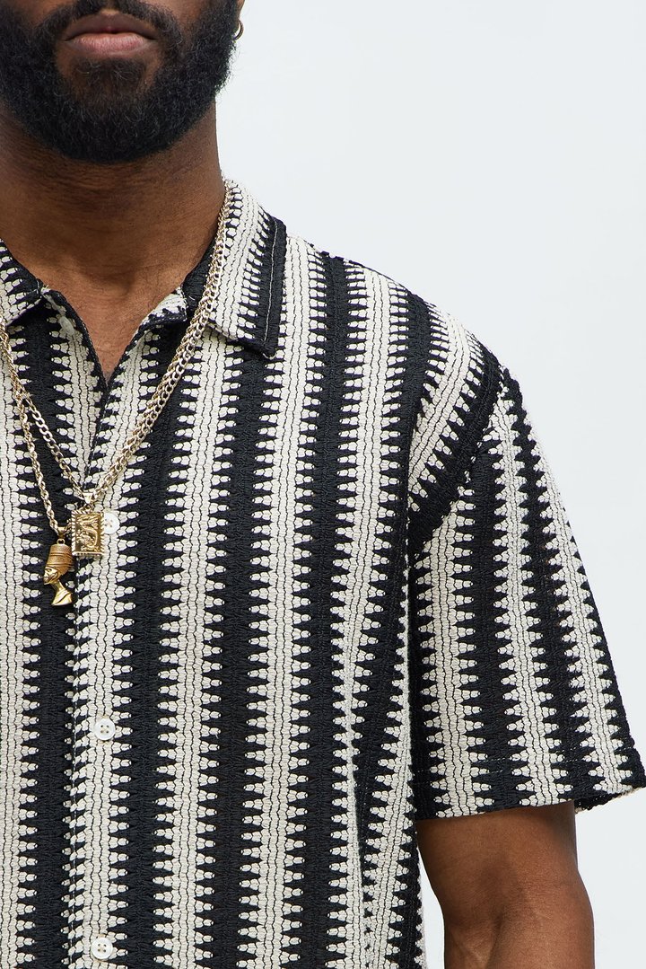 Summit Striped Short Sleeve Button Up - Black/combo