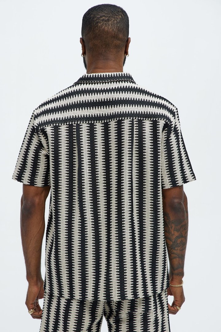 Summit Striped Short Sleeve Button Up - Black/combo