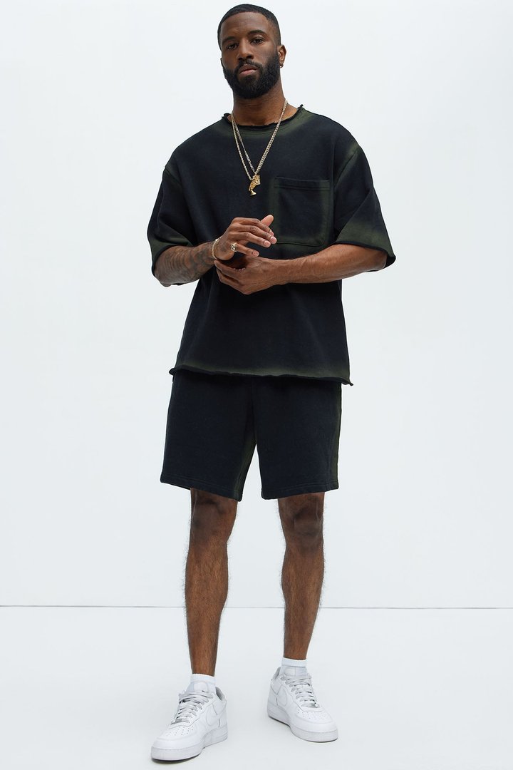 Tayson Blurred Lines Relaxed Fleece Tee - Black