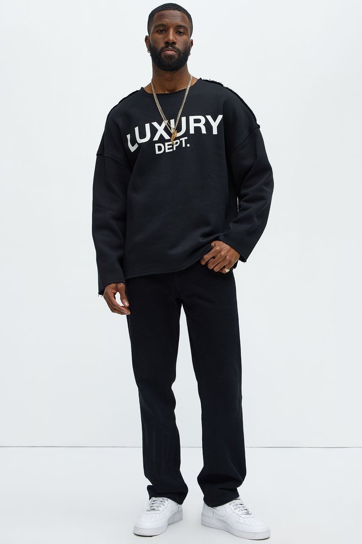 Tayson Luxury Dept Frayed Oversized Sweatshirt - Black