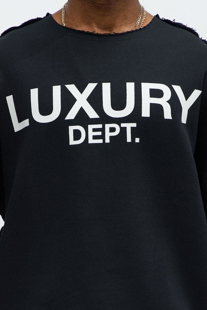 Tayson Luxury Dept Frayed Oversized Sweatshirt - Black
