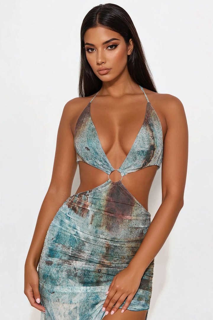 Nina Mesh Maxi Dress - Blue/combo