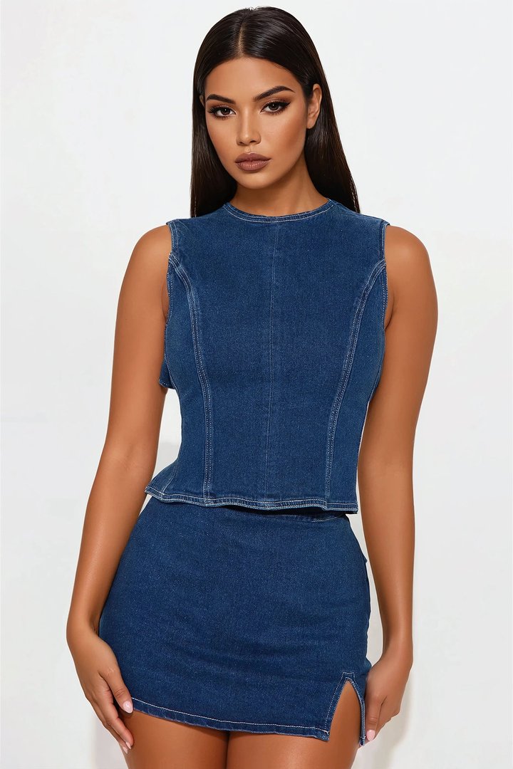 Kiki Denim Skirt Set - Dark Wash