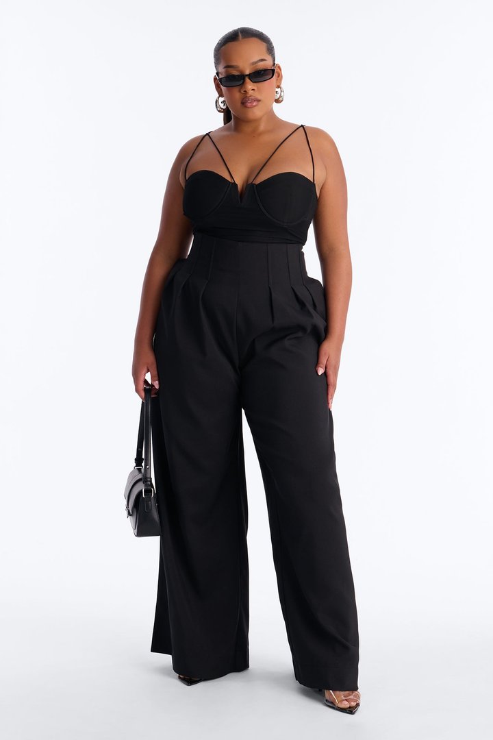Talia High Rise Corset Waist Wide Leg Pant 33″ - Black
