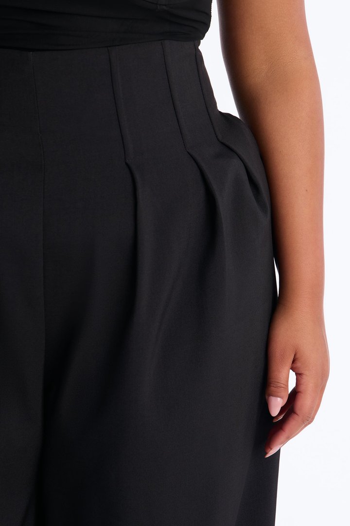 Talia High Rise Corset Waist Wide Leg Pant 33″ - Black