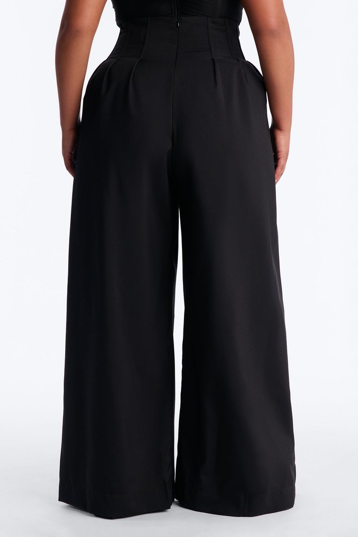 Talia High Rise Corset Waist Wide Leg Pant 33″ - Black