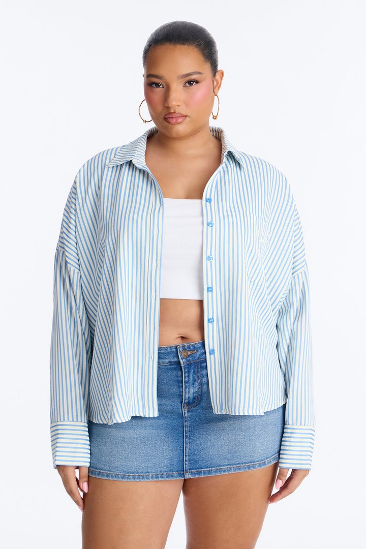 Living Life In Stripes Oversized Shirt - Blue/combo