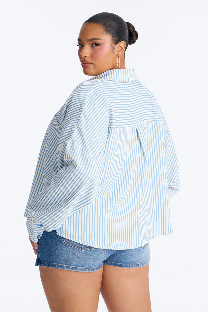 Living Life In Stripes Oversized Shirt - Blue/combo