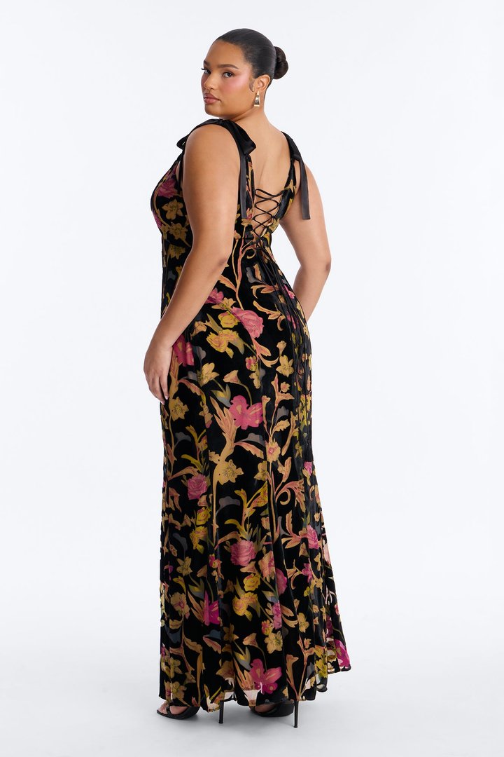 Soft Aesthetic Velvet Gown - Black/combo