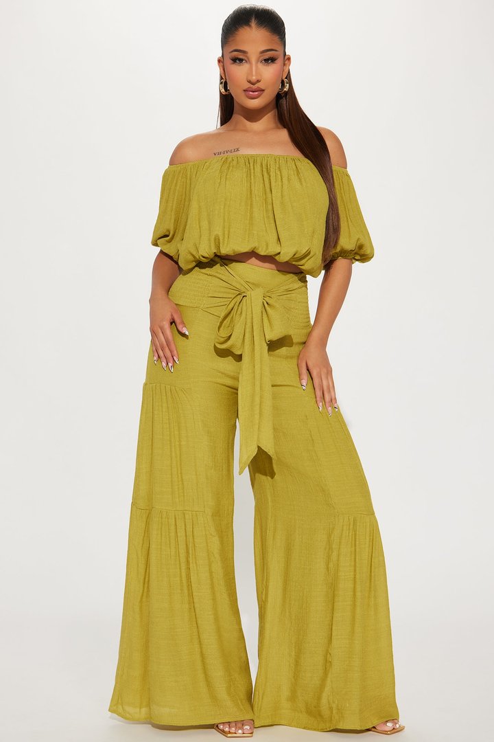 Take Me On A Vacay Pant Set - Chartreuse
