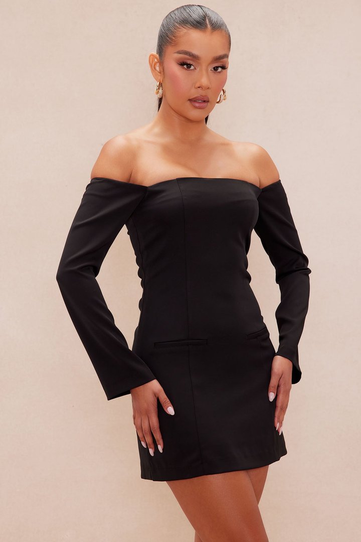 Jamie Off Shoulder Mini Dress - Black