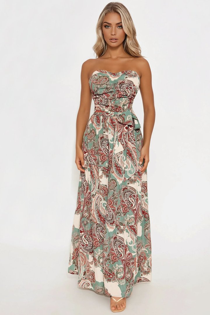 Alyssa Strapless Maxi Dress - Green/combo