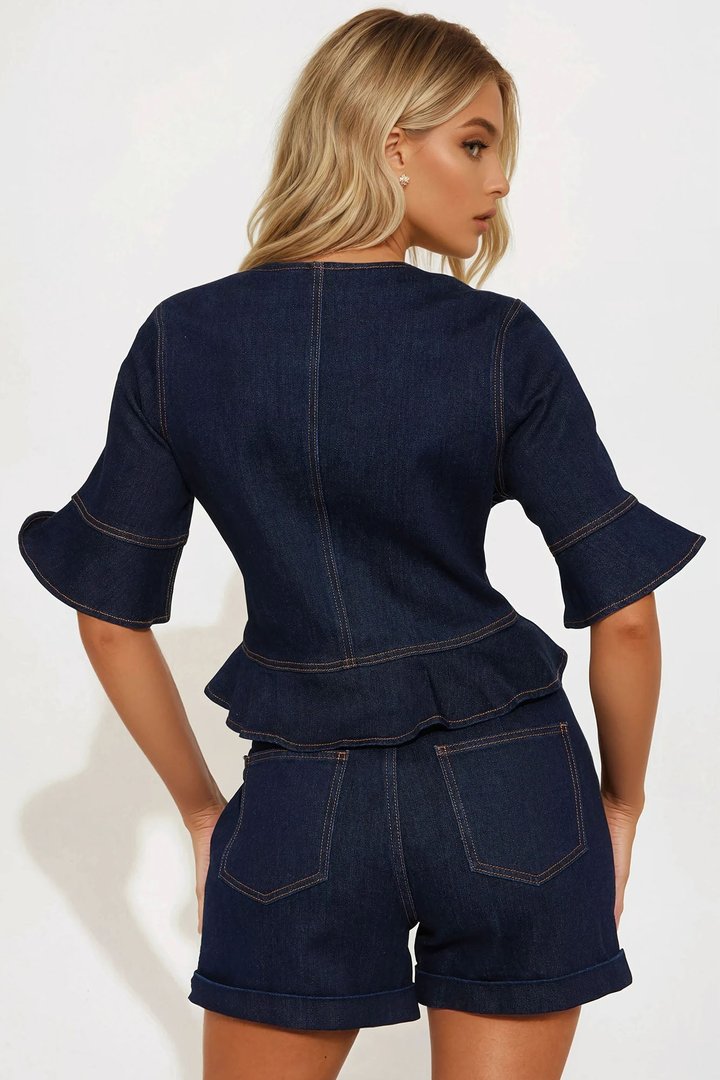 Denise Denim Short Set - Dark Wash
