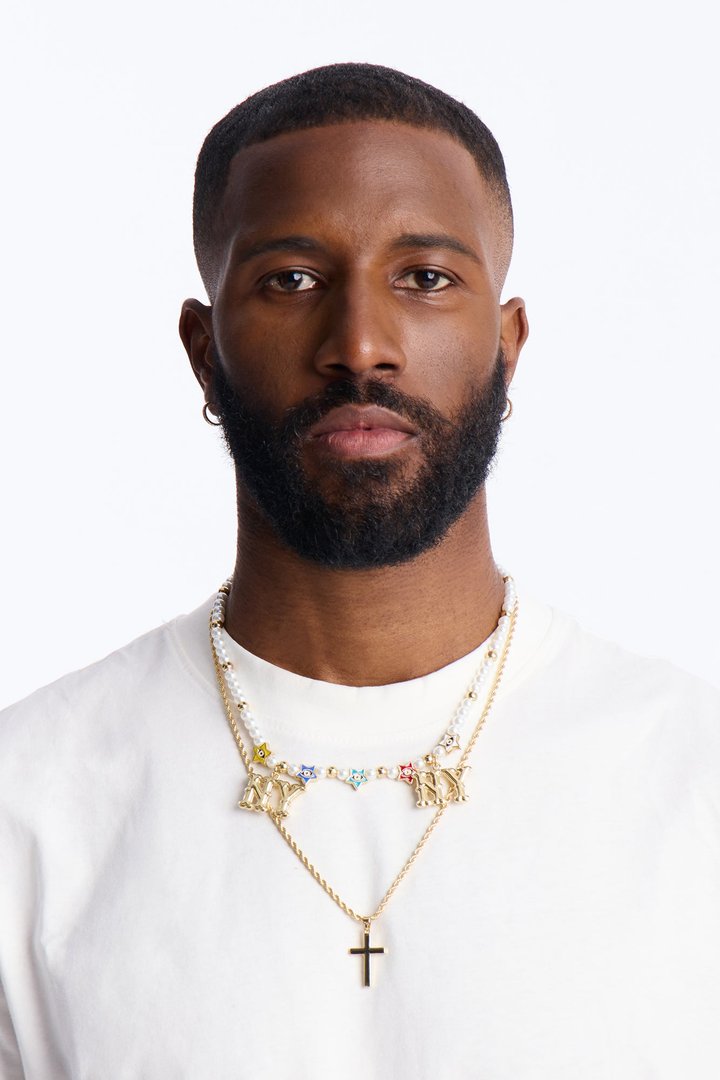 NY Pearl Charm And Layered Cross Pendant Necklace Set - Gold