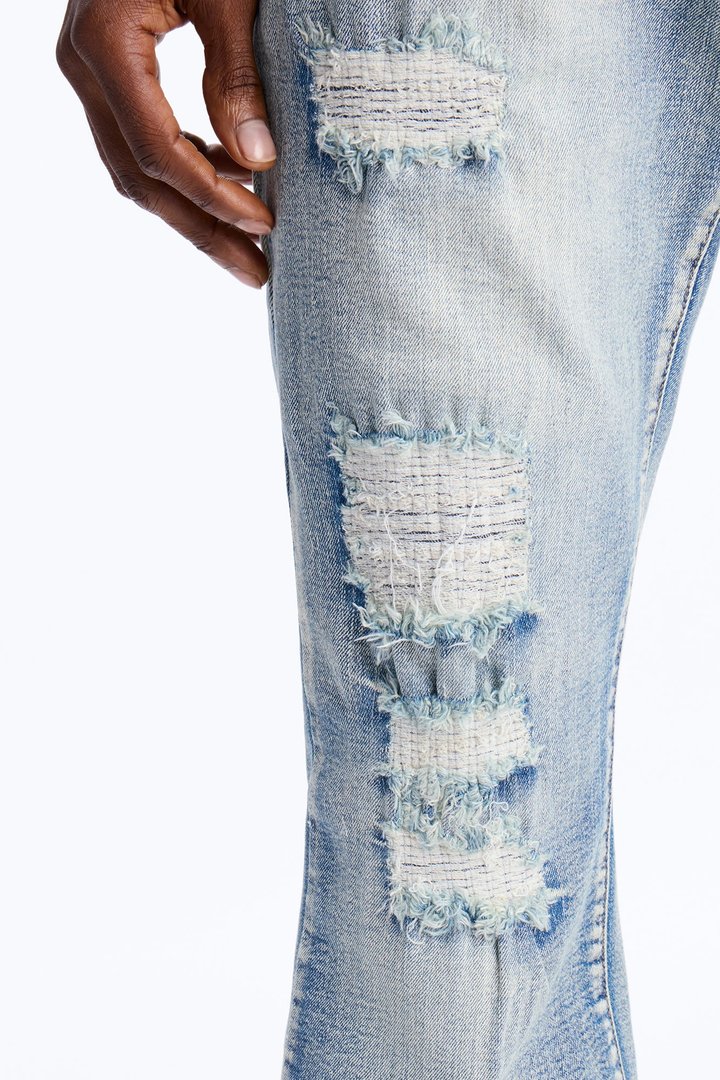 Stacked Skinny Flare Rouge Ripped Jeans - Light Wash